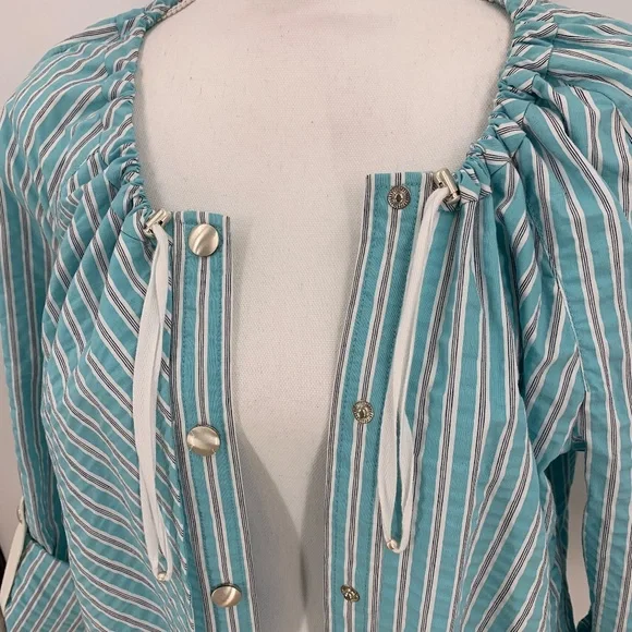 Worth Aqua Striped Seersucker Snap Front Short Jacket Sz M - Picture 6 of 13